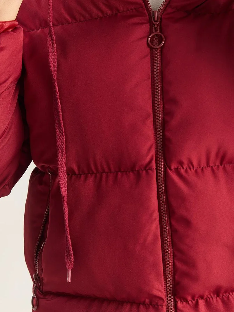 Bianco Lucci Burgundy Red LUCCI Hooded Puffer Coat for Women | Best Price UAE