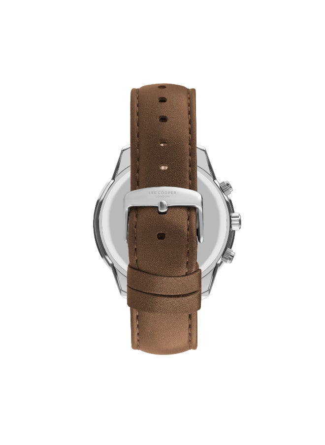 Lee Cooper Men's Quartz Movement Watch, Multi Function Display and Leather Strap - LC07468.392, Brown