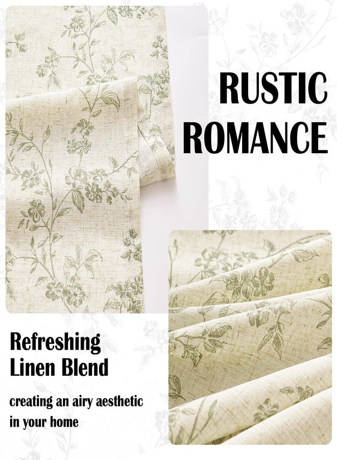 Lazzzy Green Floral Curtains 84 Inch Length Linen Farmhouse Back Tab Drapes for Living Room Bedroom Light Filtering Vintage Rod Pocket, 2 Panels, Green on Beige - Image 4