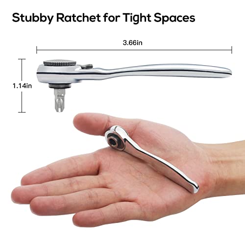 Sharden 1/4 Mini Ratchet Set 28pcs Right Angle Screwdriver and Bit with Metric Socket Set, 72 Tooth Small Ratcheting Wrench Offset Screwdriver Low Profile Stubby Ratchet for Tight Spaces - Image 2