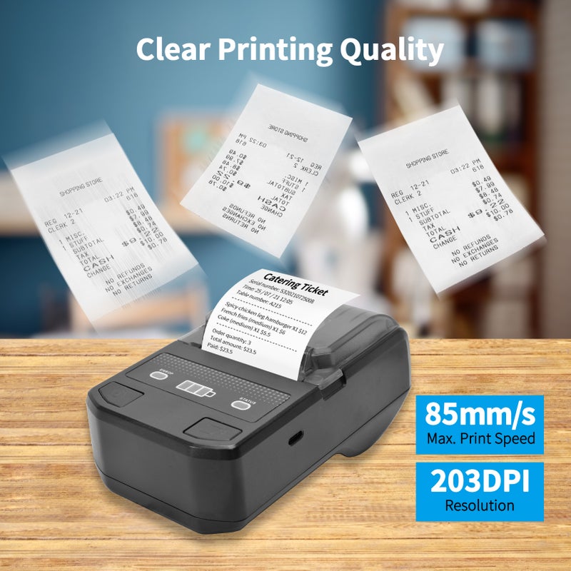 Portable 58mm Thermal Receipt Printer Wireless BT Mini Bill Ticket POS Mobile Printer with Rechargeable Battery Support ESC/POS Compatible with Android iOS Windows for Restaurant Supermarket Retail Clothing Office Small Business - Image 3