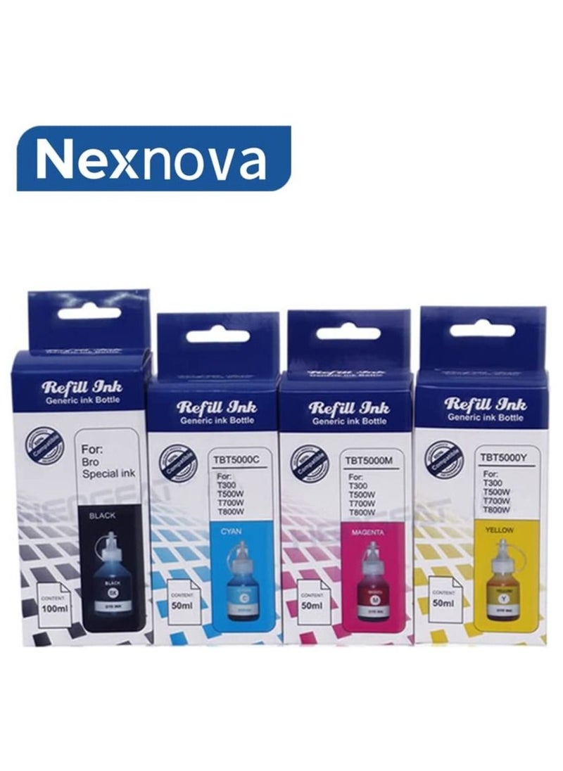 NexNova - BT6000 BT5000 Ink for Brother Ink Tank 4-Color (Black Cyan Magenta Yellow) Printers Refill for DCP - T300 T500W T700W T310 T510W T710W MFC - T800W T810W T910W T4500DW - Image 1