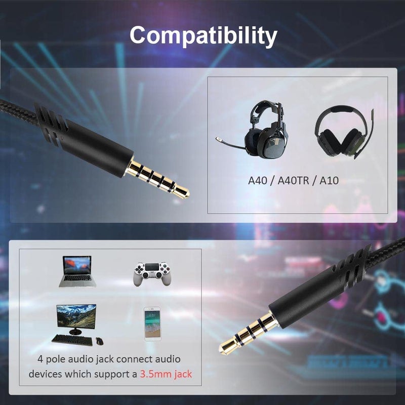 Knomix Replacement Cord Cable for Astro A40 Headset with Inline Mute Button Audio Cable for Astro A10/A40/A40TR/A50 Gaming Headset,Compatible with PS5/PS4 Controller -Black Braided - Image 4