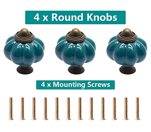 Seimneire 4pcs Teal Pumpkin Knobs, Vintage Ceramic Cabinet Handles, Dresser Drawer Door Pulls With Mounting Screws - Image 2
