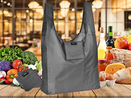 Masirs Reusable Grocery Bag (6-PACK | GREY) - Reusable Ripstop Bags - Large, Strong Eco Friendly Bags - Foldable Shopping Bag - For Kitchen, Grocery & More - Packable Shopping Bag - Image 5