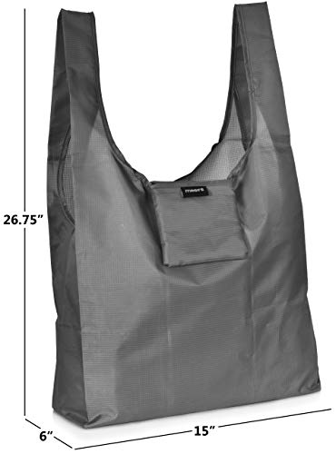 Masirs Reusable Grocery Bag (6-PACK | GREY) - Reusable Ripstop Bags - Large, Strong Eco Friendly Bags - Foldable Shopping Bag - For Kitchen, Grocery & More - Packable Shopping Bag - Image 2