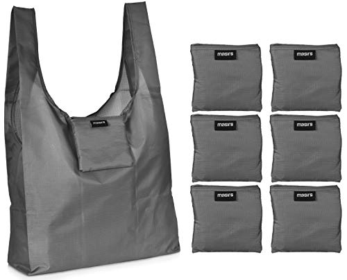 Masirs Reusable Grocery Bag (6-PACK | GREY) - Reusable Ripstop Bags - Large, Strong Eco Friendly Bags - Foldable Shopping Bag - For Kitchen, Grocery & More - Packable Shopping Bag - Image 1