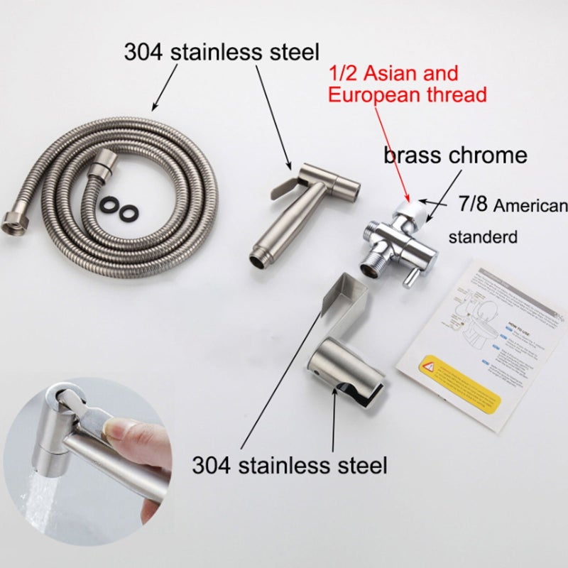 304 stainless steel handheld body cleaner set (including nozzle, toilet adapter, hose) 7/8 water hanging seat toilet nozzle set - Image 4
