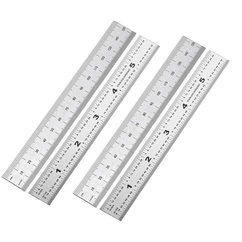 Allwin 6 Inch Machinist Ruler, 4-Pack Stainless Steel Precision Scale Ruler with Inch/Metric Etched Markings, Dual Side Measuring Rule for Engineers, Drafting, Woodworking - Image 1