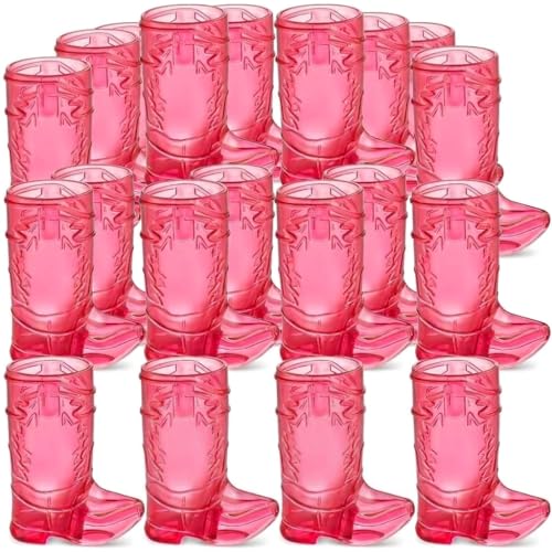 JoyServe 24 Mini Boot Shot Glasses, 1 oz Reusable and Disposable Pink Plastic Shot Cups, for Cowboy Cowgirl Themed Parties, Decorations, Bachelorette Party Favors, Pink - Image 1