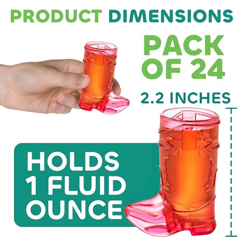 JoyServe 24 Mini Boot Shot Glasses, 1 oz Reusable and Disposable Pink Plastic Shot Cups, for Cowboy Cowgirl Themed Parties, Decorations, Bachelorette Party Favors, Pink - Image 2