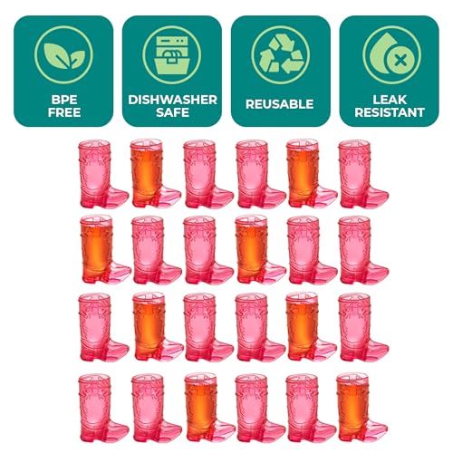 JoyServe 24 Mini Boot Shot Glasses, 1 oz Reusable and Disposable Pink Plastic Shot Cups, for Cowboy Cowgirl Themed Parties, Decorations, Bachelorette Party Favors, Pink - Image 3