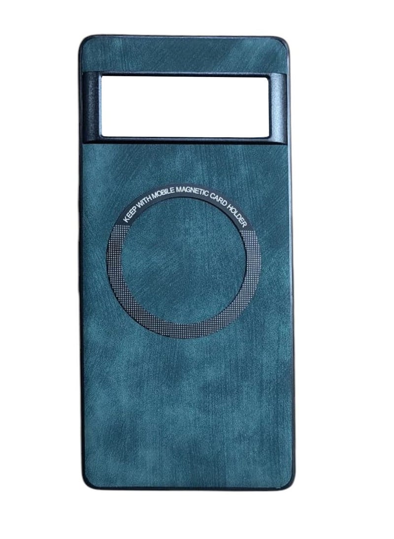 زبون غطاء حماية لهاتف جوجل بيكسل 7 برو، مصنوع من الجلد بلون موحد مع خاصية ماج سيف. - Image 1