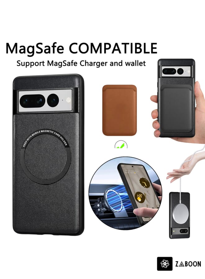 زبون غطاء حماية لهاتف جوجل بيكسل 7 برو، مصنوع من الجلد بلون موحد مع خاصية ماج سيف. - Image 5