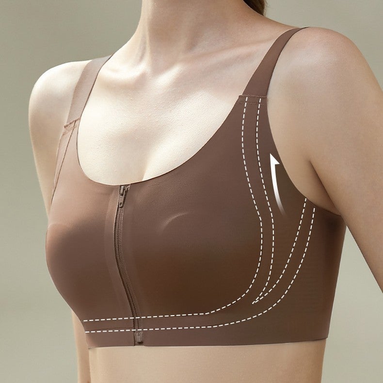 Original Front Zipper Vest Rabbit Ear Cup Big Breast Smoothing Seamless Invisible Liquid Foundation Intimates Yoga Sports Soft Support - Image 2