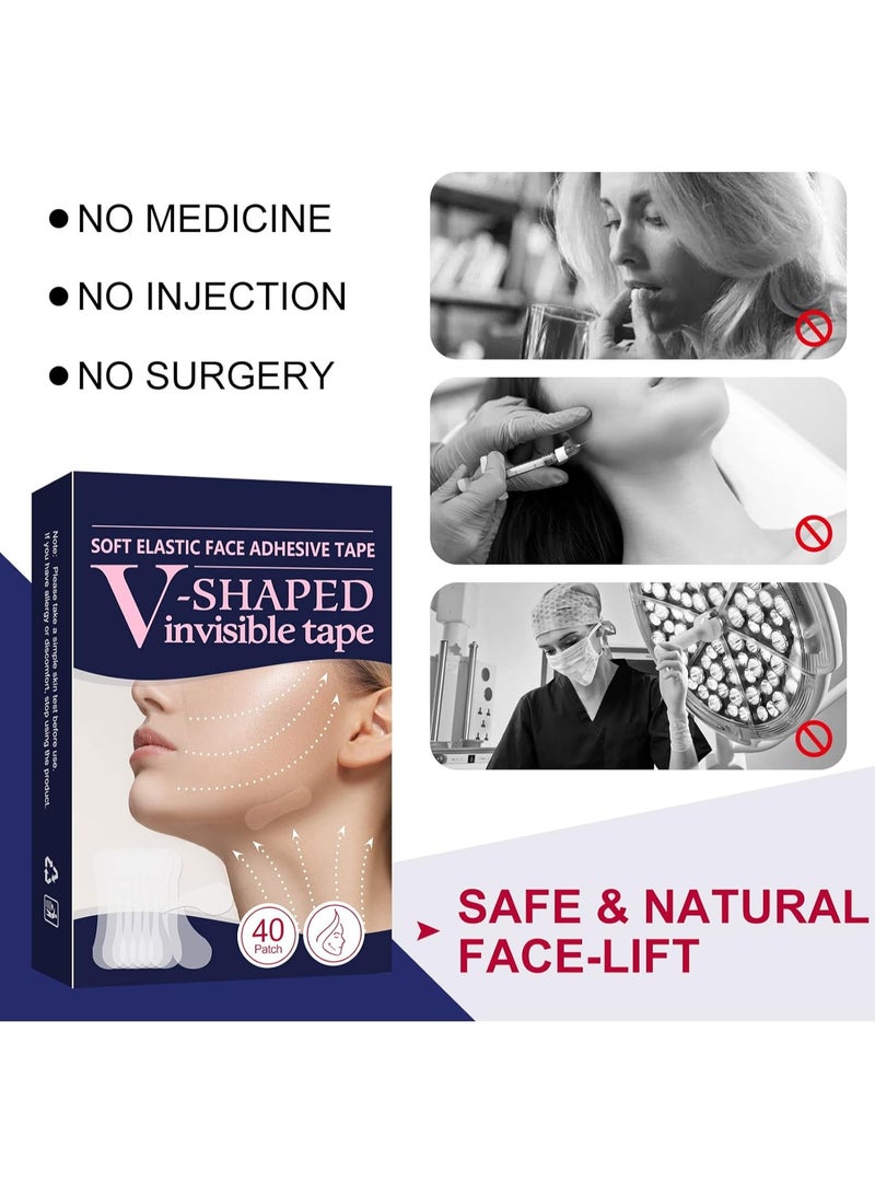 DubaiGallery شريط رفع الوجه، شريط رفع الوجه الفوري، ملصقات رقيقة غير مرئية مقاومة للماء بمرونة عالية لرفع الوجه والرقبة، أدوات مكياج لتحسين خط الوجه وإخفاء التجاعيد، 40 قطعة - Image 4