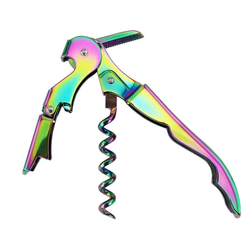 Oenophilia DuoLever Professional Waiters Corkscrew Wine Opener and Foil Cutter Bottle Opener  Plated Iridescent Rainbow