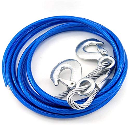 MAMMOTH CAPACITY-4mtr, 5 TON,10mm Steel Wire auto 5 Tonne Heavy Duty Towing Belt Security Cable 4 Meters Breakdown Recovery Tow Rope with 2 Hooks for Cars Hook Size: 92 x 60 x 10mm - Image 1