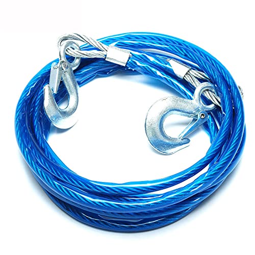MAMMOTH CAPACITY-4mtr, 5 TON,10mm Steel Wire auto 5 Tonne Heavy Duty Towing Belt Security Cable 4 Meters Breakdown Recovery Tow Rope with 2 Hooks for Cars Hook Size: 92 x 60 x 10mm - Image 3