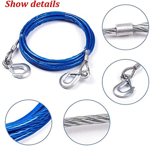 MAMMOTH CAPACITY-4mtr, 5 TON,10mm Steel Wire auto 5 Tonne Heavy Duty Towing Belt Security Cable 4 Meters Breakdown Recovery Tow Rope with 2 Hooks for Cars Hook Size: 92 x 60 x 10mm - Image 2