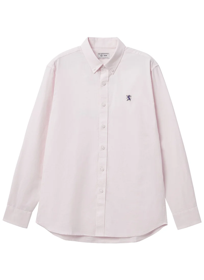 GIORDANO Men's  Shirt with Small Lion Embroidery White