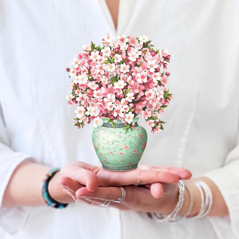 Freshcut Paper Pop Up Cards, Mini Japanese Cherry Blossoms, 6 Inch Mini Sized Forever Flower Bouquet 3D Popup Greeting Cards, Birthday Cards, Valentine's Day Card, Blank Notecard & Envelope - Image 1