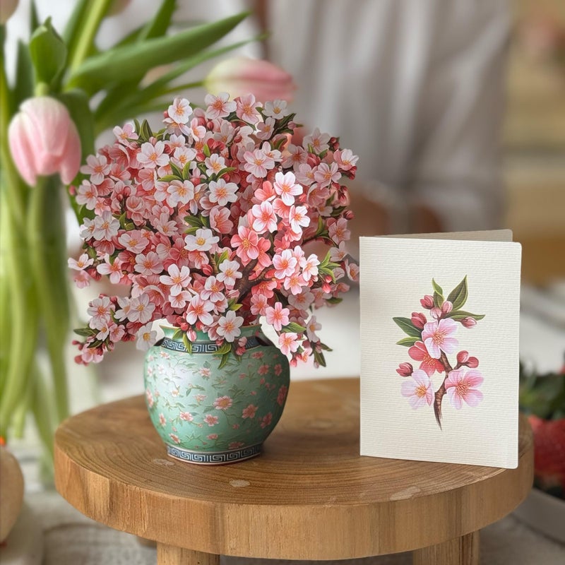 Freshcut Paper Pop Up Cards, Mini Japanese Cherry Blossoms, 6 Inch Mini Sized Forever Flower Bouquet 3D Popup Greeting Cards, Birthday Cards, Valentine's Day Card, Blank Notecard & Envelope - Image 4