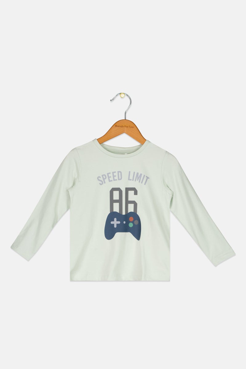 NAME IT تي شيرت طويل الأكمام للأولاد الصغار بطباعة جرافيك، أخضر نعناعي - Image 1