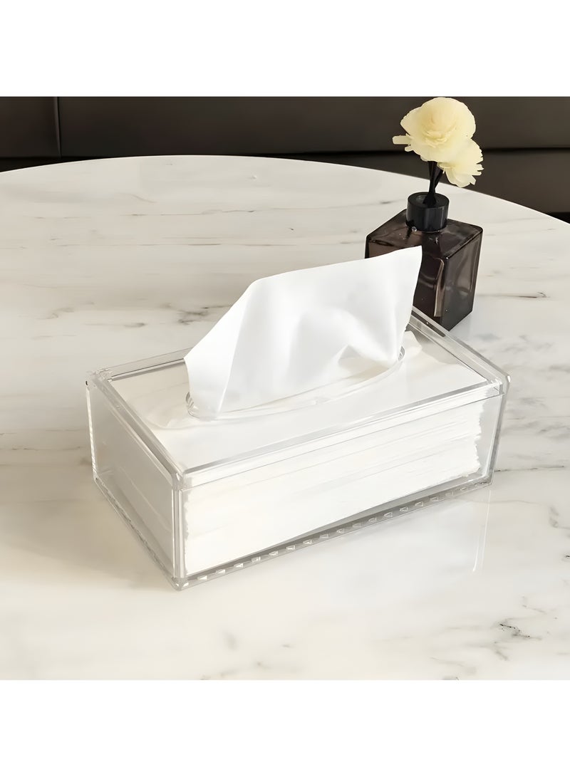 Luxury Clear Acrylic Tissue Box Holder | Rectangular Napkin Dispenser with Cover for Facial Tissues | Stylish Home | Kitchen Office Organizer | Tissue Box - Image 1