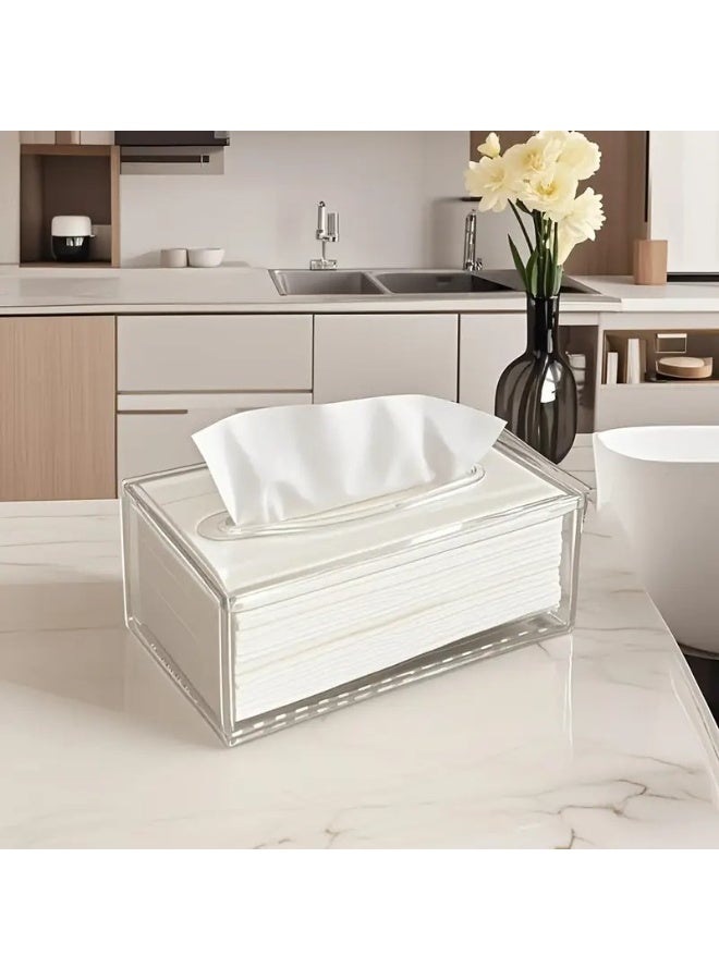 Luxury Clear Acrylic Tissue Box Holder | Rectangular Napkin Dispenser with Cover for Facial Tissues | Stylish Home | Kitchen Office Organizer | Tissue Box - Image 4