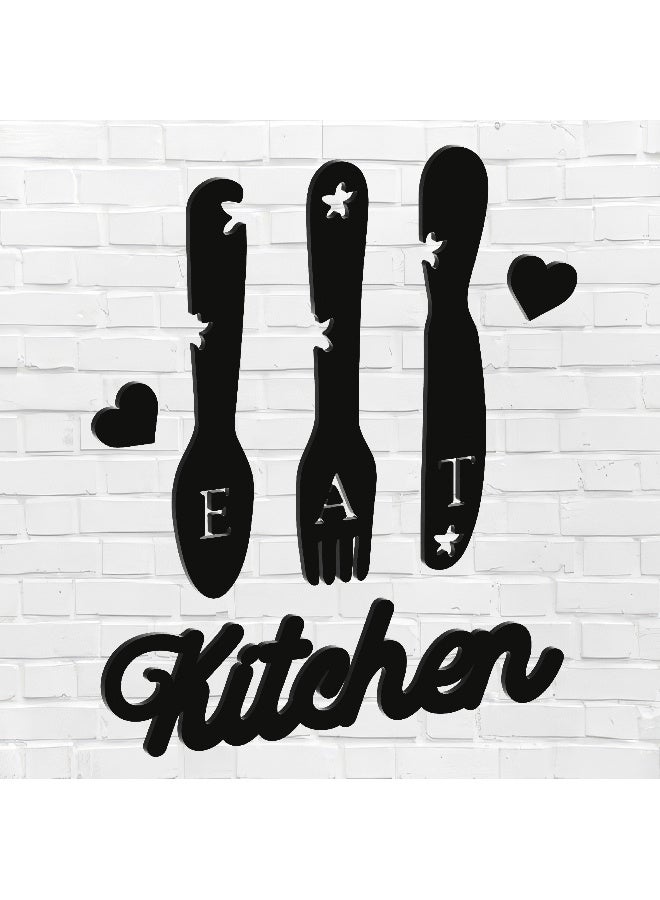 ديكور جداري خشبي عالي الجودة للمطبخ فن جداري للمطبخ بكلمة "Kitchen" مصنوع من خشب MDF الإسباني، باللون الأسود، بسماكة 6 ملم. يتميز بتصميم ثلاثي الأبعاد عصري وأنيق، مزوّد بشريط لاصق مزدوج الوجه لسهولة التركيب. جاهز للتثبيت فورًا ويمنح مطبخك لمسة فنية راقية. - Image 1