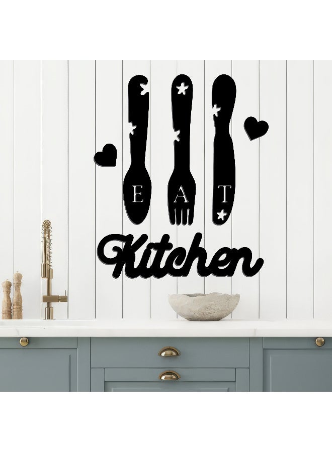 ديكور جداري خشبي عالي الجودة للمطبخ فن جداري للمطبخ بكلمة "Kitchen" مصنوع من خشب MDF الإسباني، باللون الأسود، بسماكة 6 ملم. يتميز بتصميم ثلاثي الأبعاد عصري وأنيق، مزوّد بشريط لاصق مزدوج الوجه لسهولة التركيب. جاهز للتثبيت فورًا ويمنح مطبخك لمسة فنية راقية. - Image 3