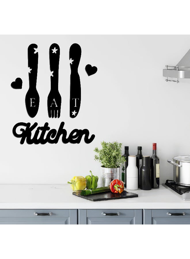 ديكور جداري خشبي عالي الجودة للمطبخ فن جداري للمطبخ بكلمة "Kitchen" مصنوع من خشب MDF الإسباني، باللون الأسود، بسماكة 6 ملم. يتميز بتصميم ثلاثي الأبعاد عصري وأنيق، مزوّد بشريط لاصق مزدوج الوجه لسهولة التركيب. جاهز للتثبيت فورًا ويمنح مطبخك لمسة فنية راقية. - Image 4