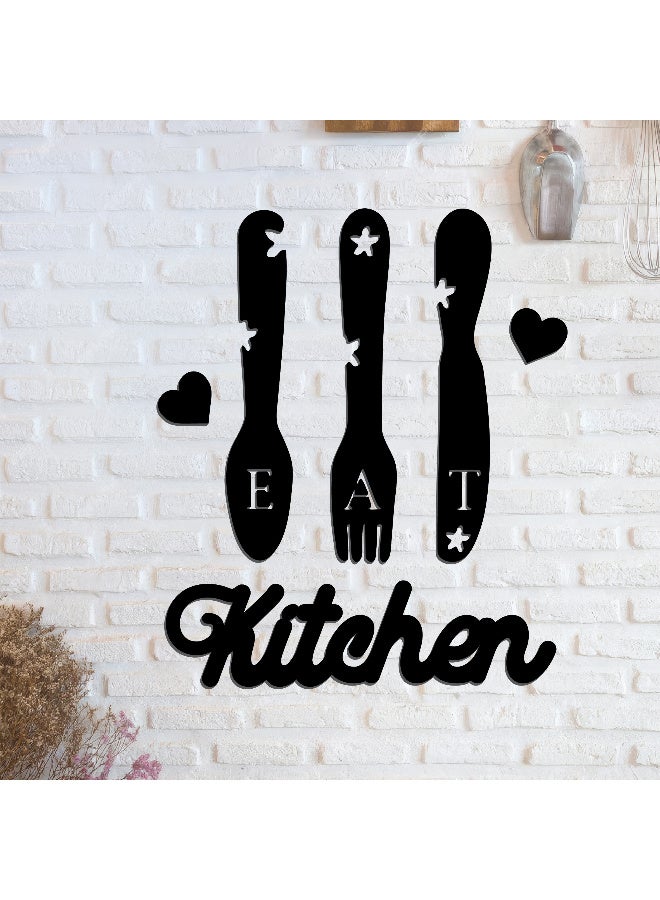 ديكور جداري خشبي عالي الجودة للمطبخ فن جداري للمطبخ بكلمة "Kitchen" مصنوع من خشب MDF الإسباني، باللون الأسود، بسماكة 6 ملم. يتميز بتصميم ثلاثي الأبعاد عصري وأنيق، مزوّد بشريط لاصق مزدوج الوجه لسهولة التركيب. جاهز للتثبيت فورًا ويمنح مطبخك لمسة فنية راقية. - Image 2