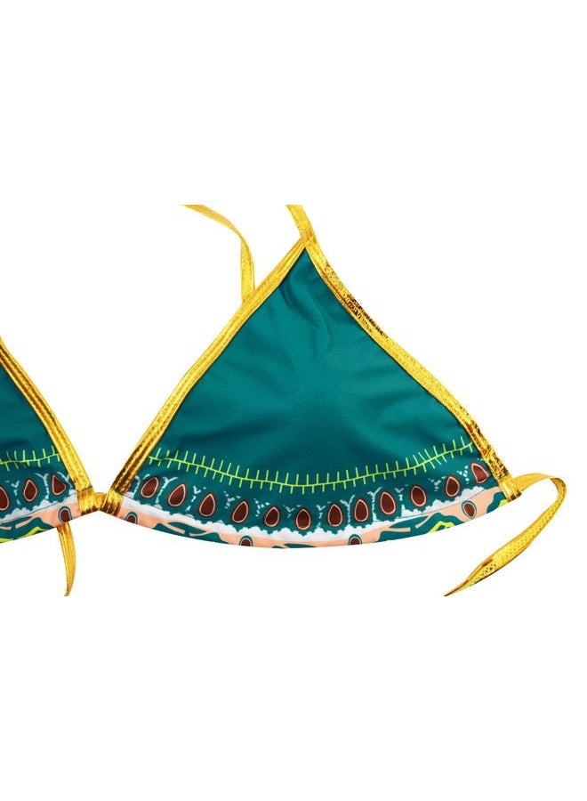 Zando Women Tribal Print Bikini African Metallic Swimsuit Two Piece Beachwear Cutout Halter Neck Bathing Suit Swimwear Green M (US Size 4-6) - Image 4