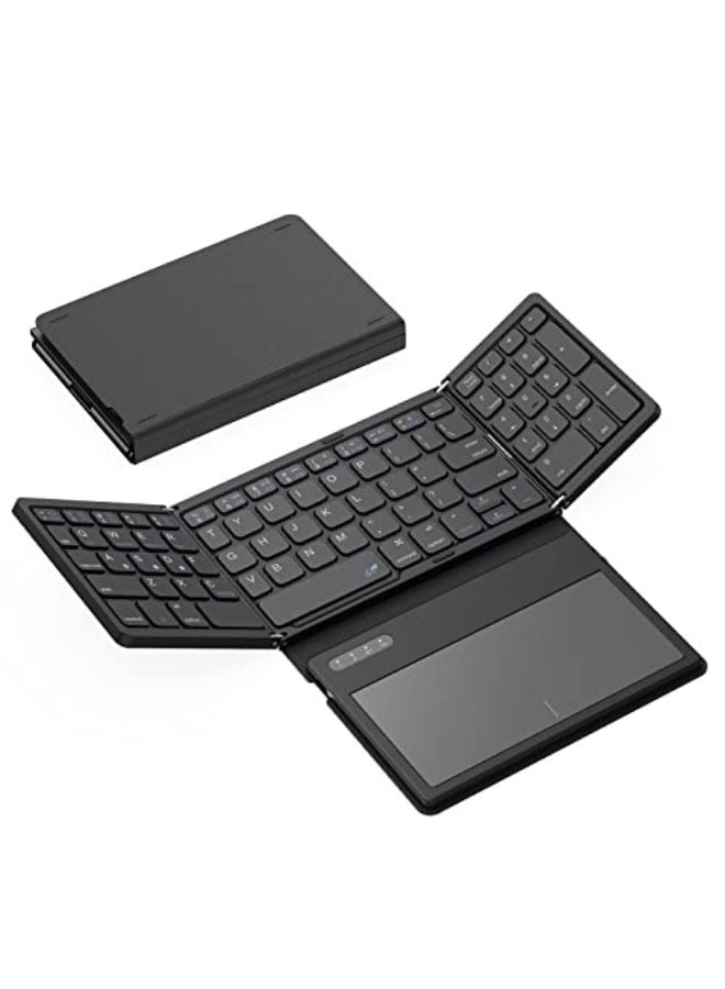 Foldable Bluetooth Keyboard, Portable Full Size with Large Touchpad, Numeric Keypad, PU Leather, Wireless Travel for Windows iOS Android Mac (Sync up to 3 devices)  - Image 1