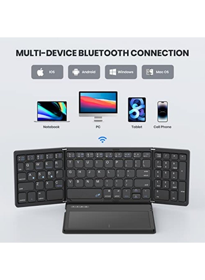 Foldable Bluetooth Keyboard, Portable Full Size with Large Touchpad, Numeric Keypad, PU Leather, Wireless Travel for Windows iOS Android Mac (Sync up to 3 devices)  - Image 4