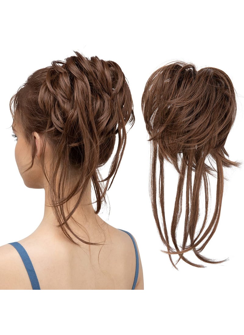 CJL HAIR - CJL HAIR Messy Bun Hair Piece Curly Hair Bun Extensions with Straight Tails Synthetic Hair Scrunchies Ponytail Hairpieces for Women Light Brown - Image 1