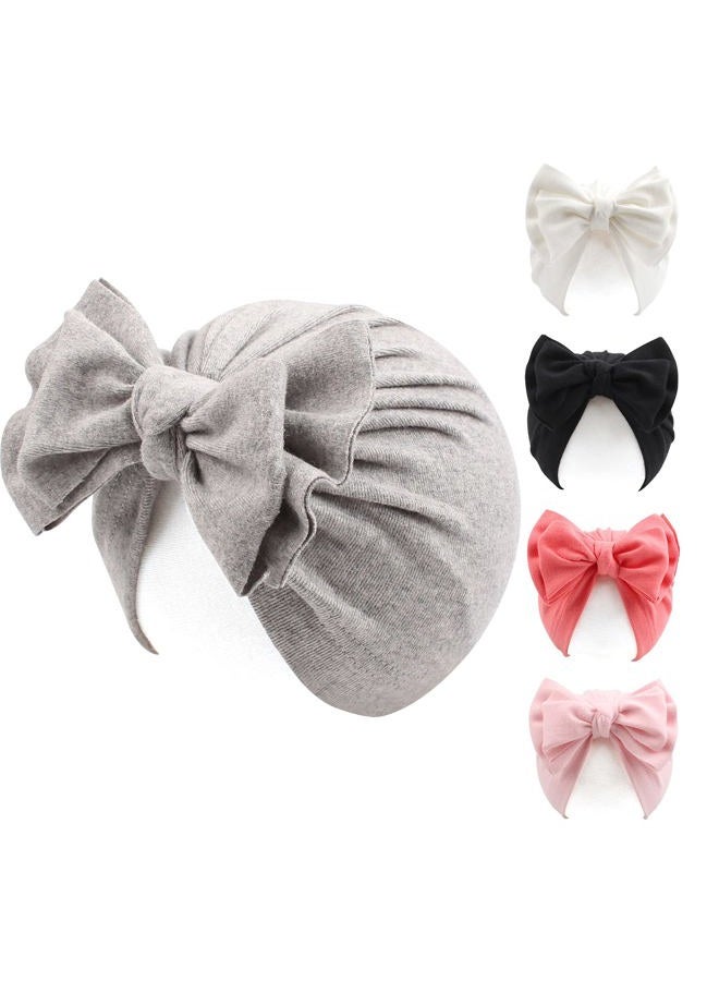 Peecabe Cotton Newborn Baby Hat Bow Cap for Baby Girls 0-6 Months Infant Beanie Spring Summer Autumn, 5pcs-a, 0-6 Months - Image 1