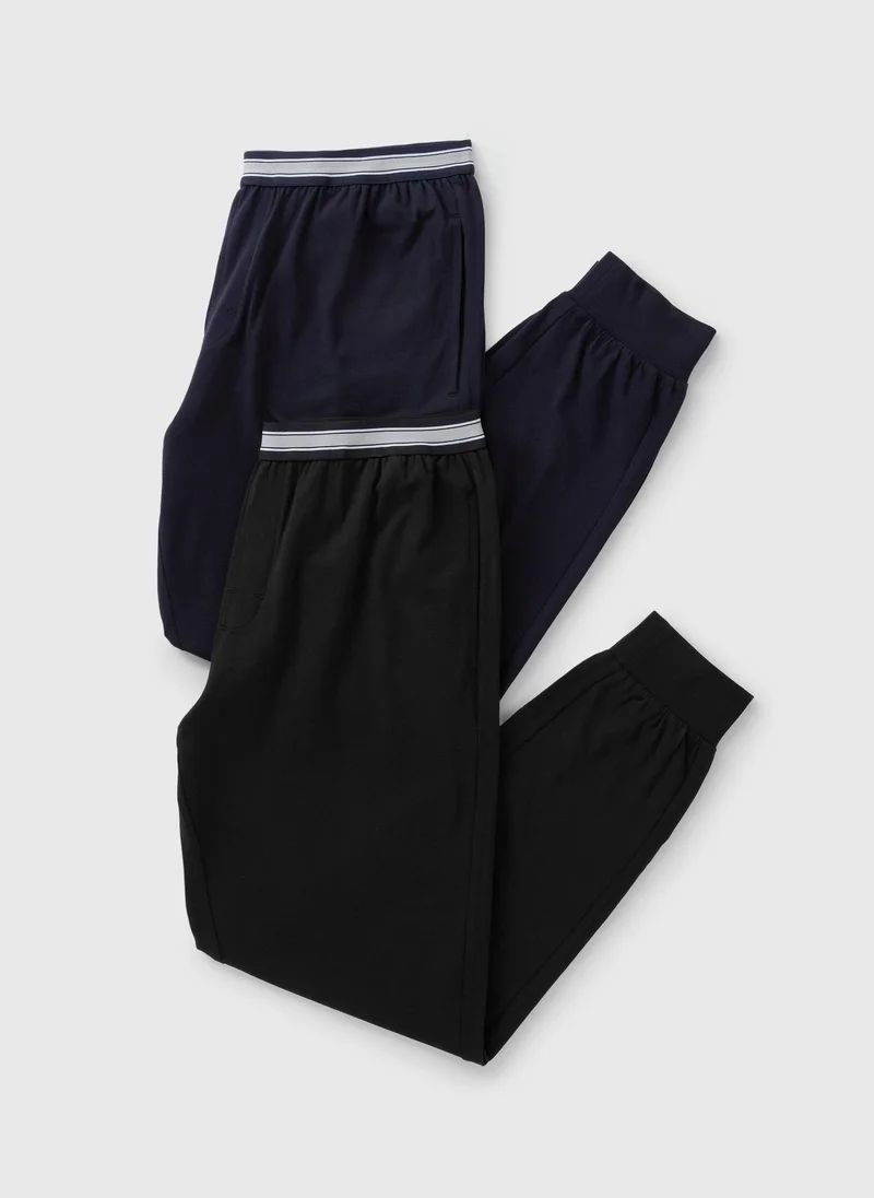 Matalan 2 Pack Navy Waistband Pyjama Jogging Bottoms