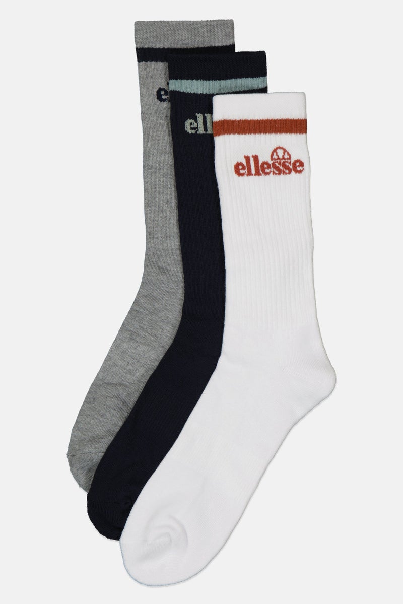 Ellesse Men 3 Pairs Pack Brand Logo Crew Socks, Multicolor - Image 1