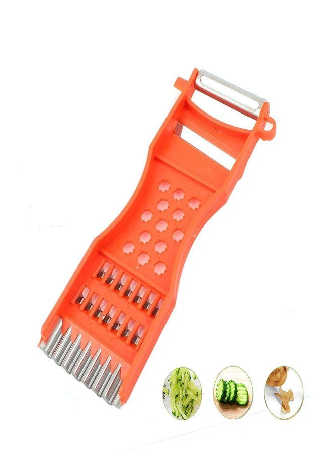 سايم مقشرة خضار، مكشطة معدنية من سايم، مبشرة فواكه، قطاعة، مقشرة خضار، أداة تقطيع متعددة الوظائف 7 في 1 للمطبخ، برتقالي، قطعتان - Image 2