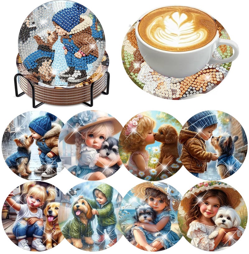 mrpwnle 8 Pack Diamond Art Coasters KitsDog Diamond Painting Coasters Kit Set with Holder Cork Pads DIY Diamonds Art Non Slip Coaster Crafts Kits for Adults Beginners Gifts - Image 3