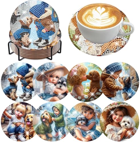 mrpwnle 8 Pack Diamond Art Coasters KitsDog Diamond Painting Coasters Kit Set with Holder Cork Pads DIY Diamonds Art Non Slip Coaster Crafts Kits for Adults Beginners Gifts - Image 1