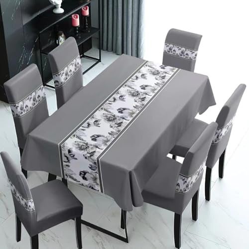 Styleys Dining Chair Cover with Table Covers for Kitchen Waterproof Dining Table Cloth (1 Table Cover + 4 Chair Cover, Grey Flower, K716) - Image 1
