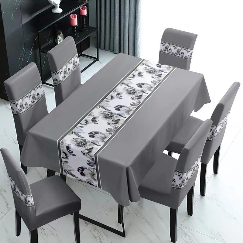 Styleys Dining Chair Cover with Table Covers for Kitchen Waterproof Dining Table Cloth (1 Table Cover + 4 Chair Cover, Grey Flower, K716) - Image 5