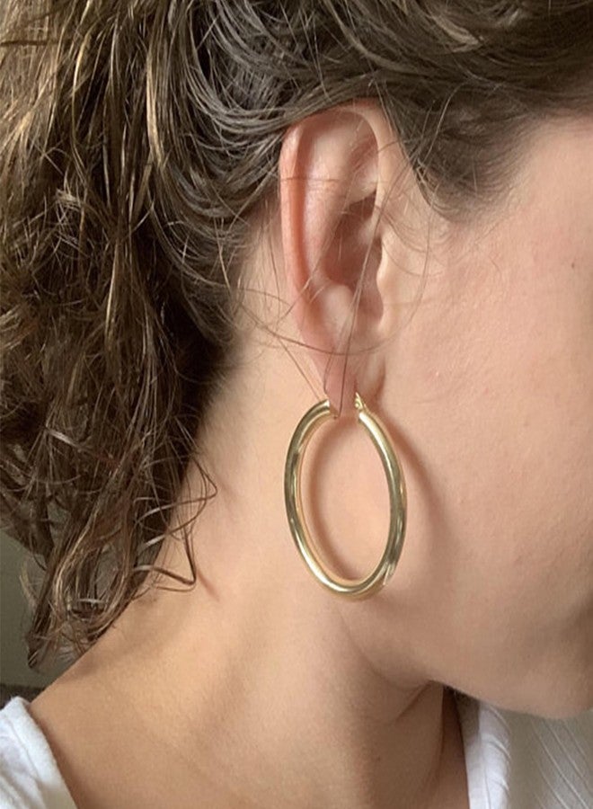 أليكس كرافت أقراط حلقية من الذهب عيار 14 قيراطًا للنساء، عصرية، مصنوعة من الفضة الإسترليني عيار 925، حلقات سميكة، خفيفة الوزن، أقراط أنبوبية مجوفة، مضادة للحساسية، كبيرة 40 مم - Image 2