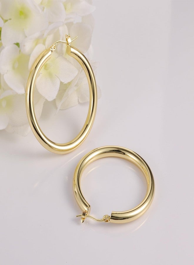 أليكس كرافت أقراط حلقية من الذهب عيار 14 قيراطًا للنساء، عصرية، مصنوعة من الفضة الإسترليني عيار 925، حلقات سميكة، خفيفة الوزن، أقراط أنبوبية مجوفة، مضادة للحساسية، كبيرة 40 مم - Image 3