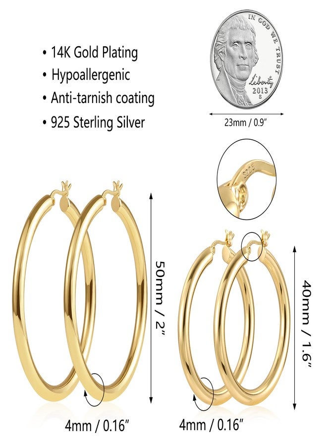 أليكس كرافت أقراط حلقية من الذهب عيار 14 قيراطًا للنساء، عصرية، مصنوعة من الفضة الإسترليني عيار 925، حلقات سميكة، خفيفة الوزن، أقراط أنبوبية مجوفة، مضادة للحساسية، كبيرة 40 مم - Image 4