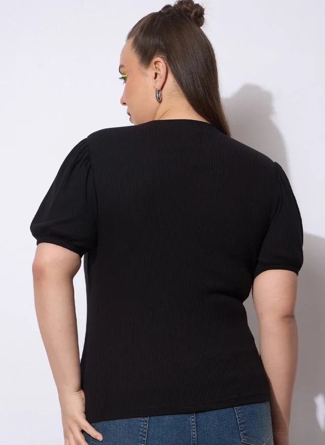 ساسافراس Black Puff Sleeve Top for Women